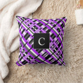 Plaid in Purple, Black & Gray Diagonal Monogram クッション (ブランケット)