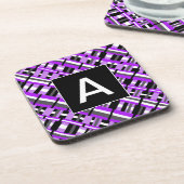 Plaid in Purple, Black & Gray Monogram コースター (左側)