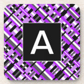 Plaid in Purple, Black & Gray Monogram コースター (正面)