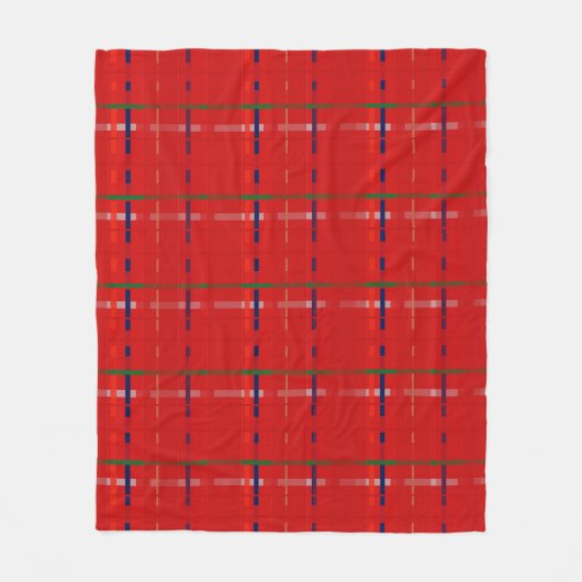 plaid in red, gold, green, silver, & blue フリースブランケット (正面)