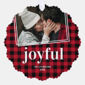 Plaid Joyful Christmas Photo オーナメントカード (正面)