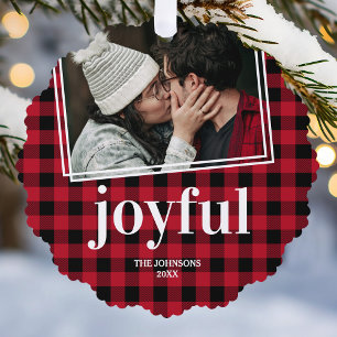 Plaid Joyful Christmas Photo オーナメントカード