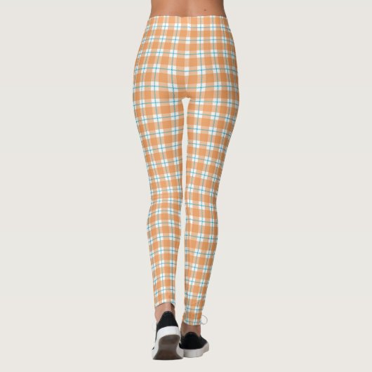 Plaid leggings with a vibrant orange, blue レギンス (裏面)