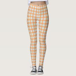 Plaid leggings with a vibrant orange, blue レギンス