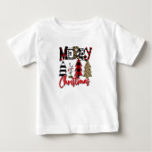 Plaid & Leopard Christmas Trees ベビーTシャツ (正面)
