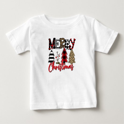 Plaid & Leopard Christmas Trees ベビーTシャツ (正面)