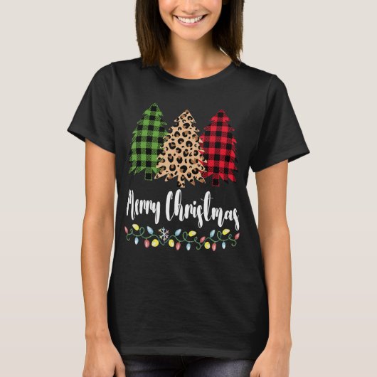 Plaid Leopard Patterns Merry Christmas Tree for Mo Tシャツ (正面)