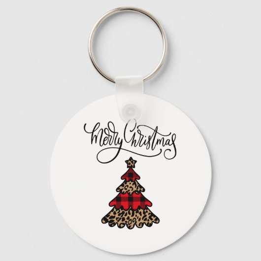 Plaid & Leopard Printクリスマスツリー キーホルダー (正面)