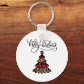 Plaid & Leopard Printクリスマスツリー キーホルダー (正面)