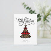 Plaid & Leopard Printクリスマスツリー シーズンポストカード (スタンド正面)
