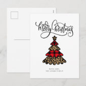 Plaid & Leopard Printクリスマスツリー シーズンポストカード (正面/裏面)