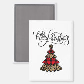 Plaid & Leopard Printクリスマスツリー マグネット (正面/裏面)