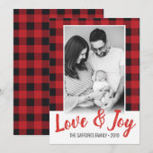 Plaid Love & Joy Holidayクリスマスフォトカード シーズンカード (正面/裏面)