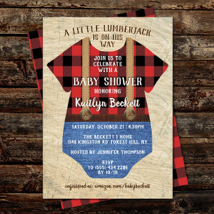 Plaid Lumberjack素朴 Boys Baby Shower 招待状