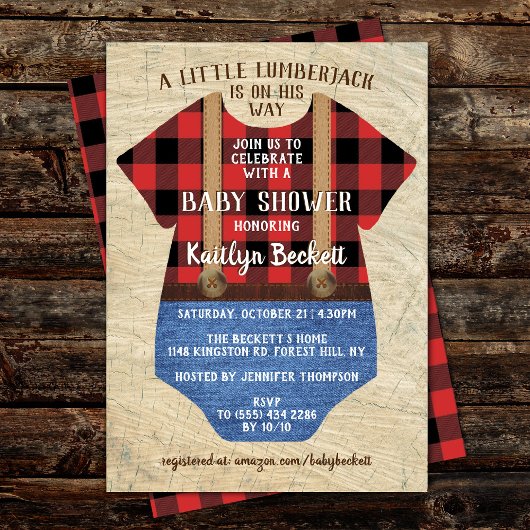 Plaid Lumberjack素朴 Boys Baby Shower 招待状