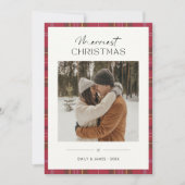 Plaid Merriest Christmas Couple Photo Ivory シーズンカード (正面)