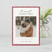 Plaid Merriest Christmas Couple Photo Ivory シーズンカード (スタンド正面)