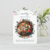 Plaid Merry Christmas Family Photo Botanical シーズンカード (スタンド正面)