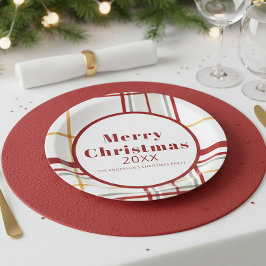 Plaid Merry Christmas Holiday Party Paper Plate ペーパープレート