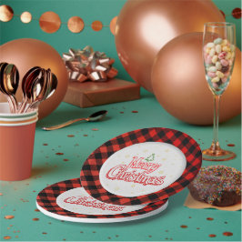 Plaid Merry Christmas Paper Plate ペーパープレート