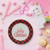 Plaid Merry Christmas Paper Plate ペーパープレート (パーティー)