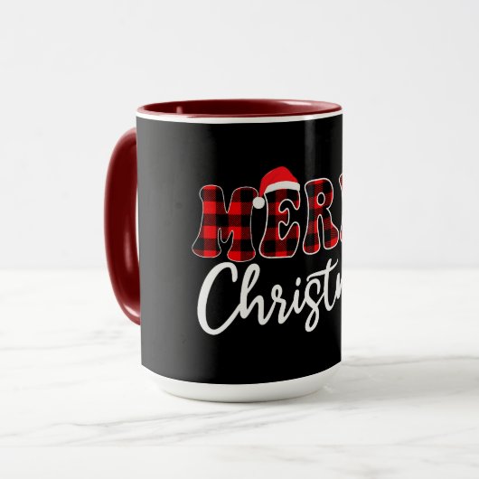 Plaid MERRY Design with Santa Hat  マグカップ (正面左)