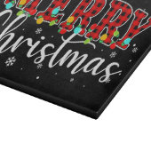 Plaid “MERRY” with Santa Hat and Christmas Lights カッティングボード (角)