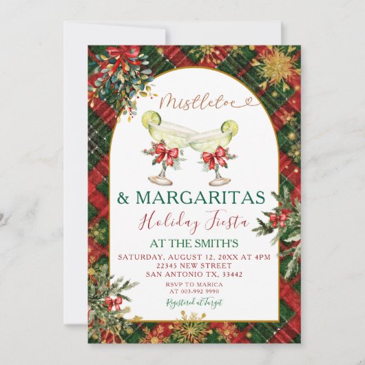 Plaid Mistletoe & Margaritas Holiday Party Invitat 招待状 (正面)