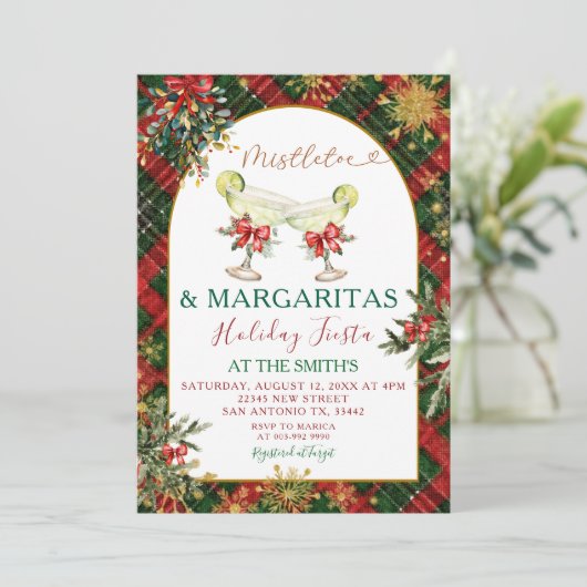 Plaid Mistletoe & Margaritas Holiday Party Invitat 招待状 (スタンド正面)