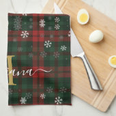 Plaid Monogramスクリプトの雪素朴片名 キッチンタオル (四つ折り)