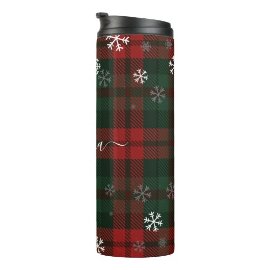 Plaid Monogramスクリプトの雪素朴片名 タンブラー (回転右)