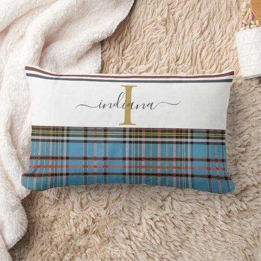 Plaid Monogram Script Clan Anderson素朴タータンチェック ランバークッション (ブランケット)