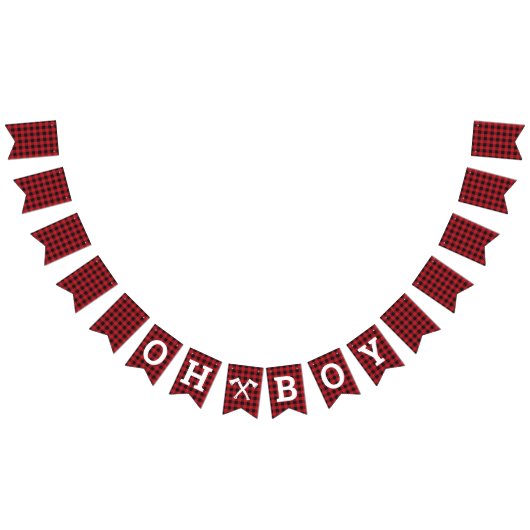 Plaid Oh男の子の赤ちゃんシャワーのバンティングバナー バンティングフラッグ (全)