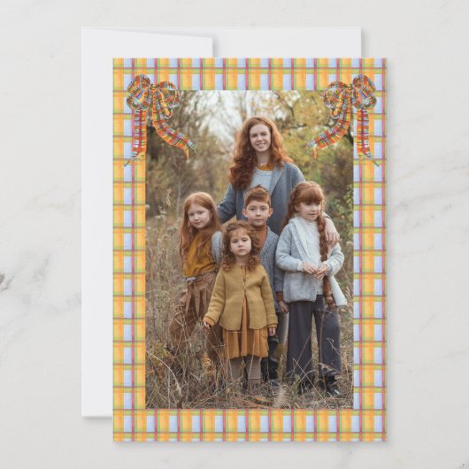 Plaid Orange Blue、フォトカード 招待状 (正面)