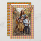 Plaid Orange Blue、フォトカード 招待状 (正面/裏面)