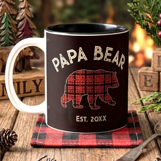 Plaid Papa Bear Father Year Established Black ツートーンマグカップ