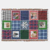 Plaid Patchwork写真とスノーフレークモノグラムのー スローブランケット (正面)