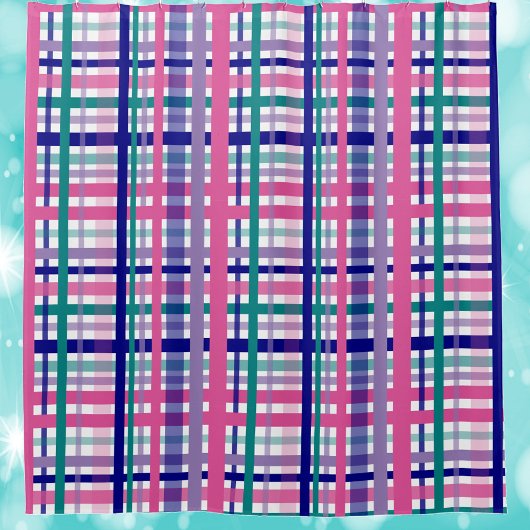 Plaid Pattern Purple Teal Navy Blue Pink シャワーカーテン