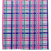 Plaid Pattern Purple Teal Navy Blue Pink シャワーカーテン (正面)