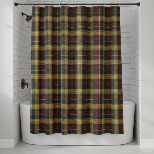 Plaid Pattern Shower Curtain - Green, Red, シャワーカーテン
