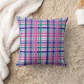 Plaid Pattern Teal Purple Navy Blue Berry Pink クッション (ブランケット)