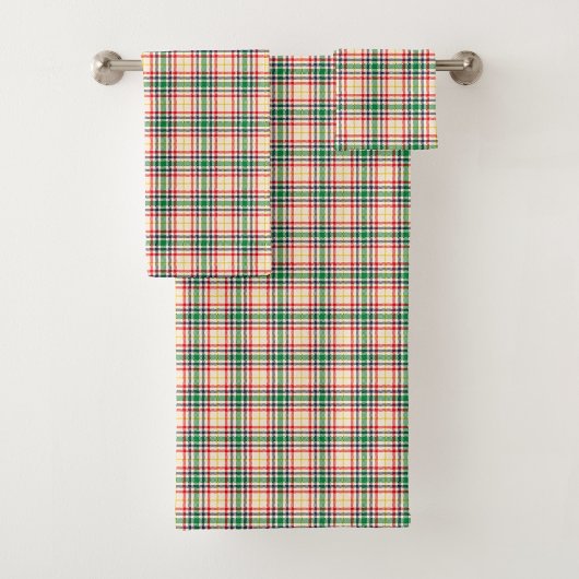 Plaid-patterned towel set with red, green, yellow  バスタオルセット