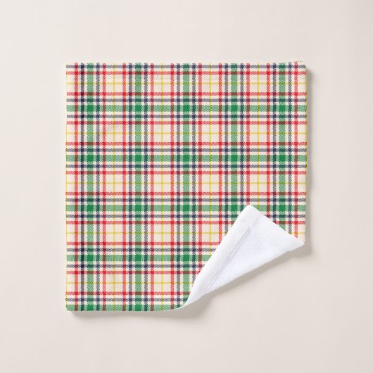 Plaid-patterned towel set with red, green, yellow  バスタオルセット (ウォッシュタオル)