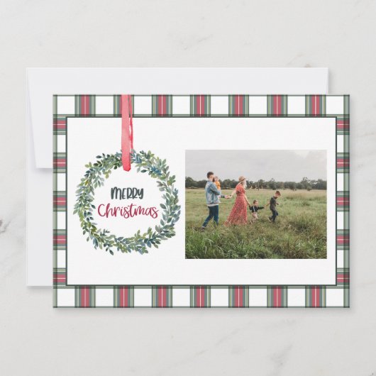 Plaid Personalized Photo Merry Christmas Card シーズンカード (正面)
