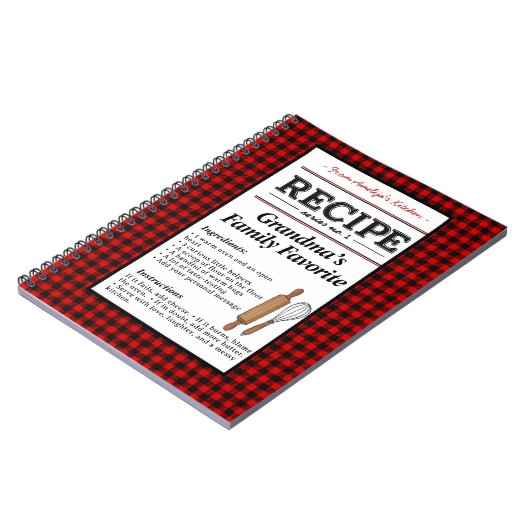 Plaid Personalized Recipe Notebook-Christmas Gift ノートブック (左側)