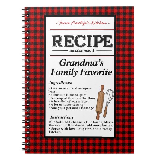 Plaid Personalized Recipe Notebook-Christmas Gift ノートブック (正面)