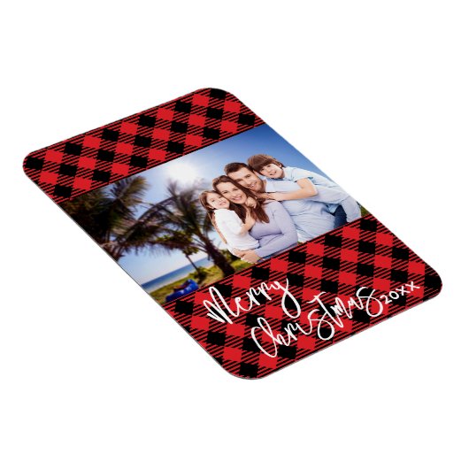 Plaid Photo Christmas Card - Frame Magnet Keepsake マグネット (右側)