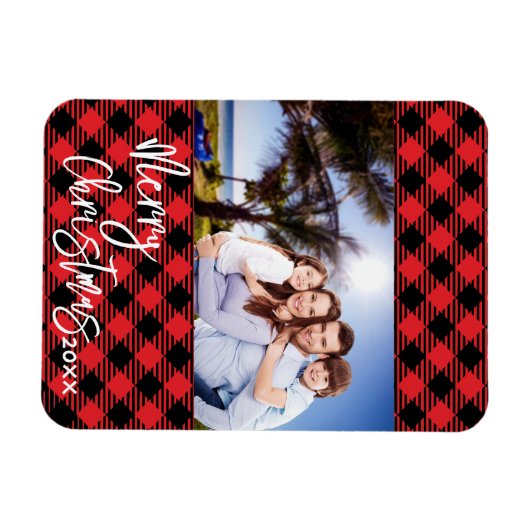 Plaid Photo Christmas Card - Frame Magnet Keepsake マグネット (横)
