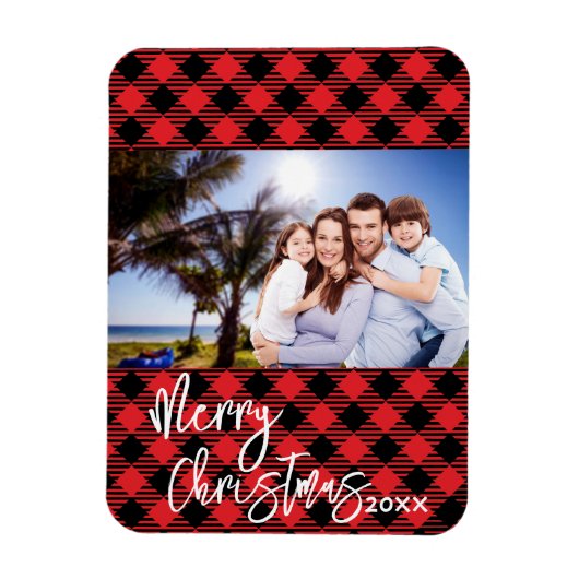 Plaid Photo Christmas Card - Frame Magnet Keepsake マグネット (縦)