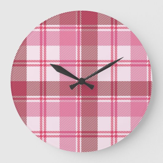 Plaid pink pastel：シームレスな正方形グリッド ラージ壁時計 (正面)